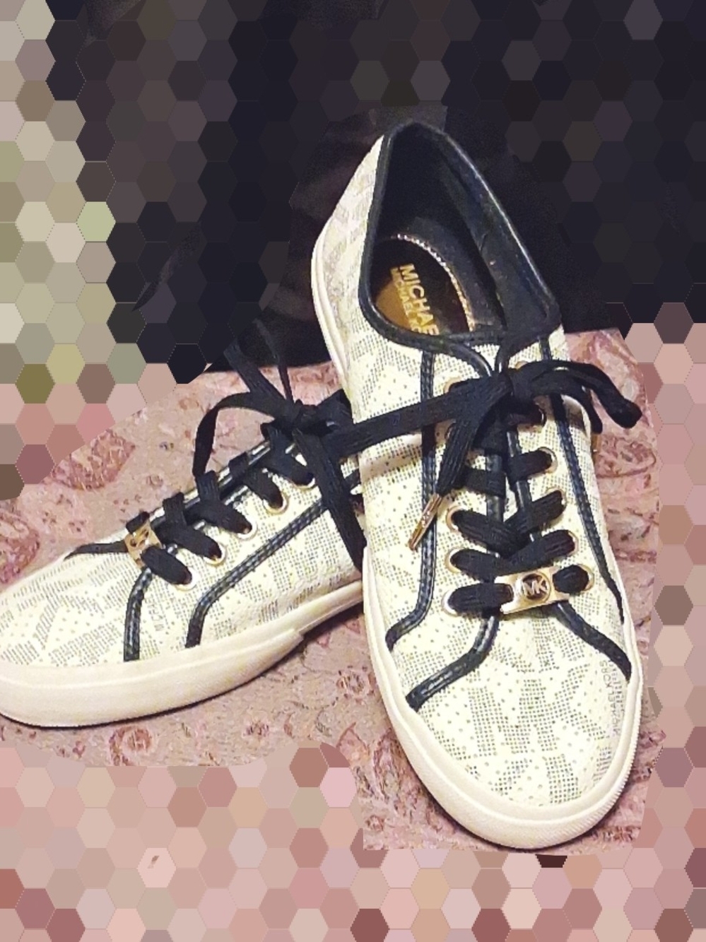 Michael Kors White Logo-Print Sneakers with Blue Trim